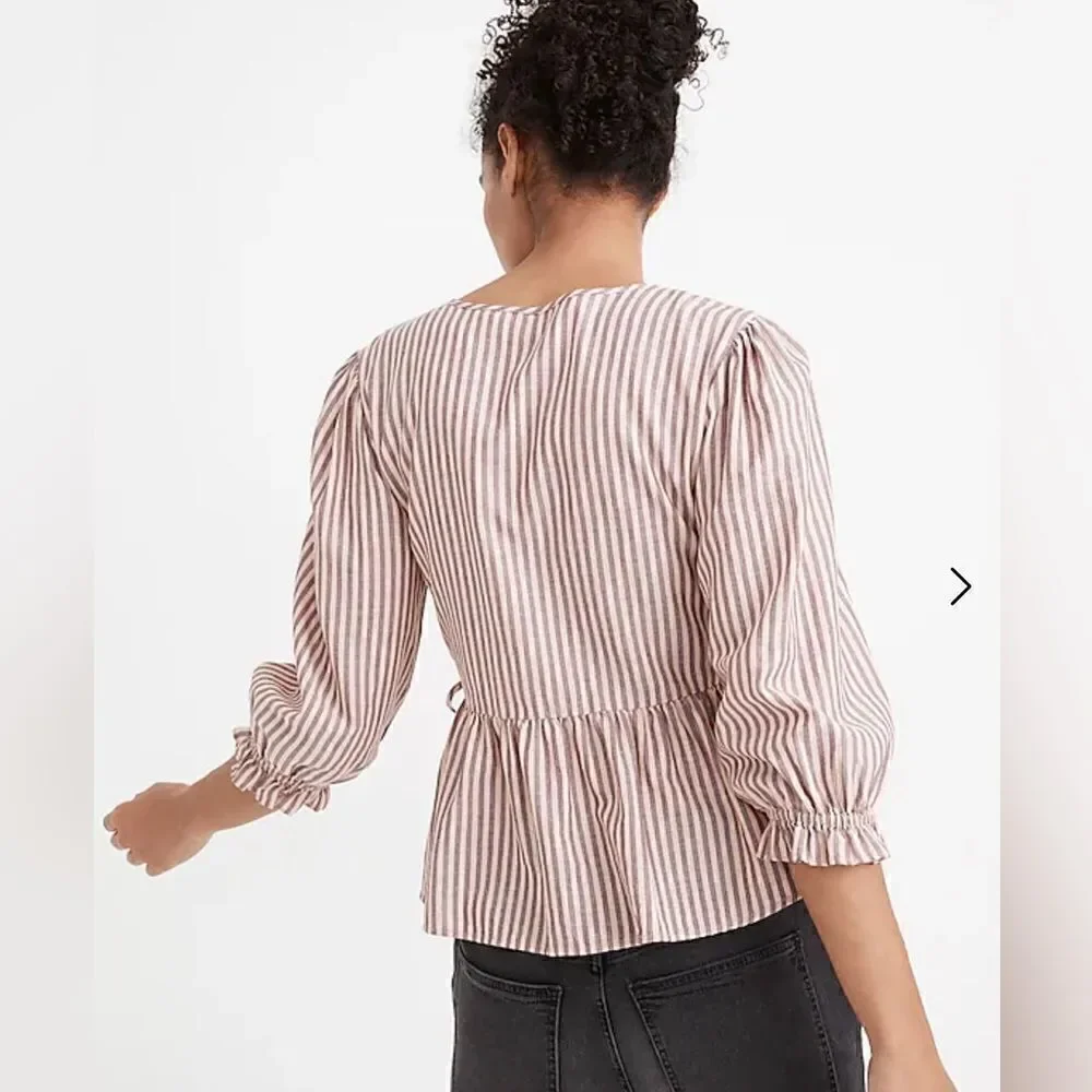 Madewell puff sleeve peplum wrap top stripe sweet tulip